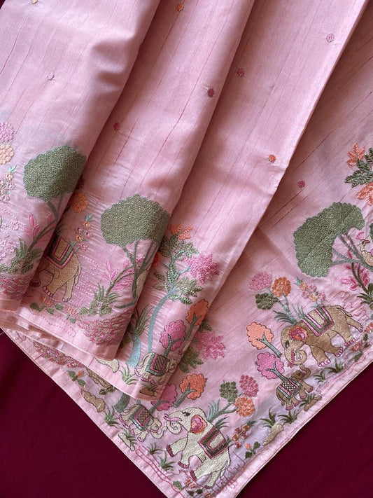 Tussar silk saree with embroidery