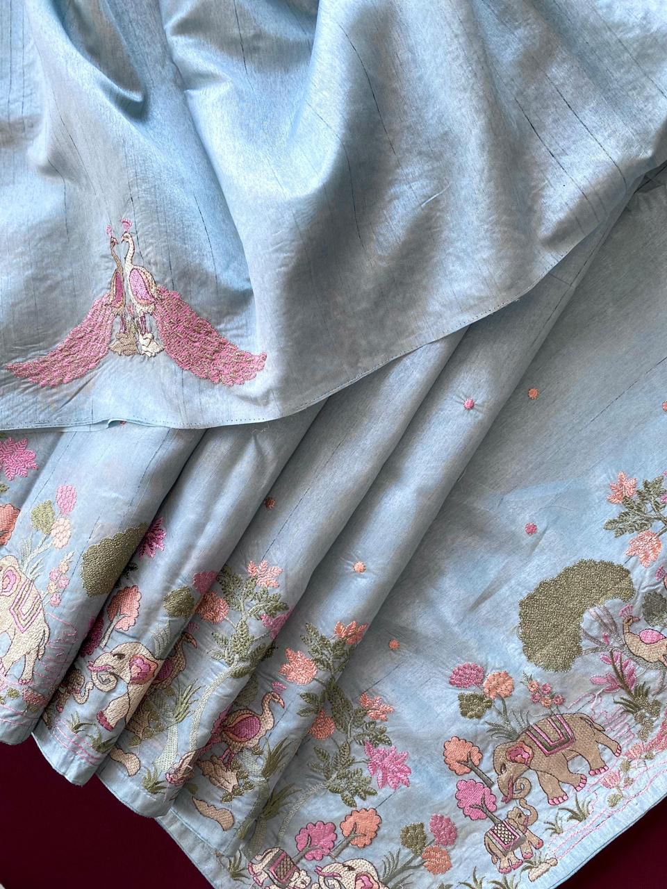 Tussar silk saree with embroidery