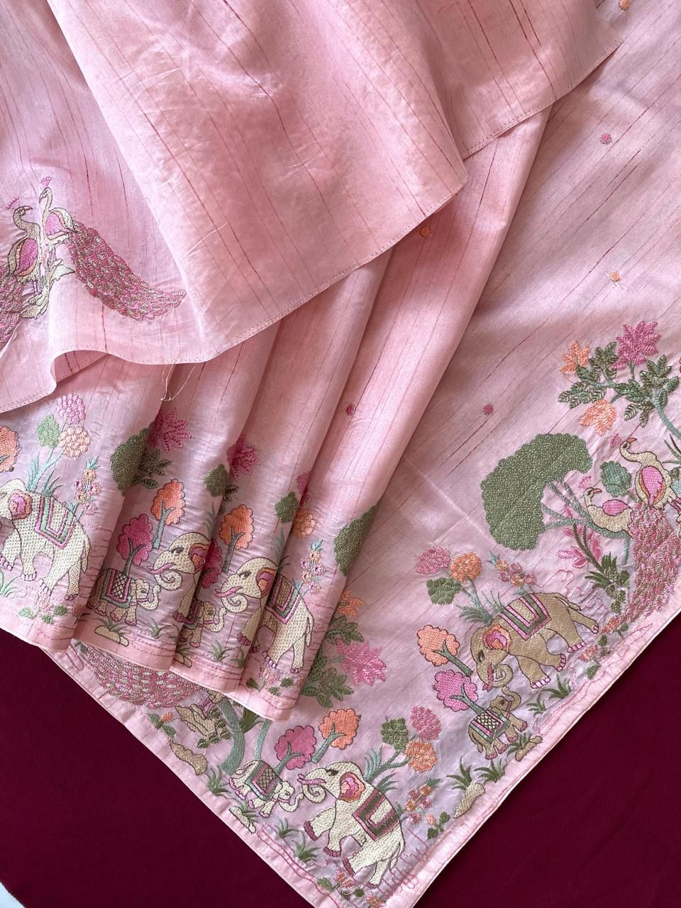 Tussar silk saree with embroidery