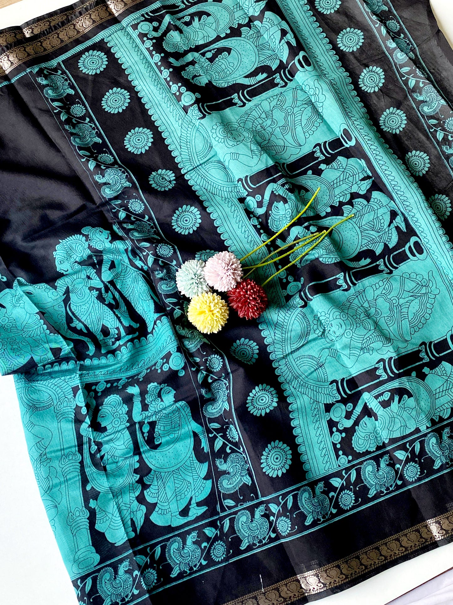 Mangalagiri silk saree with kalamkari print
