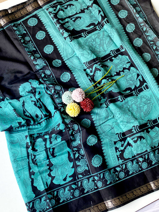 Mangalagiri silk saree with kalamkari print