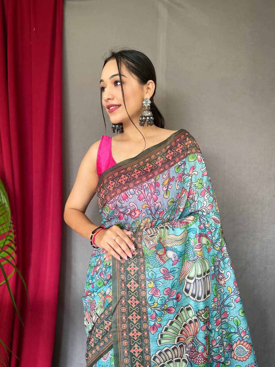 Cotton saree with kalamkari print