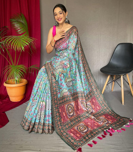 Cotton saree with kalamkari print