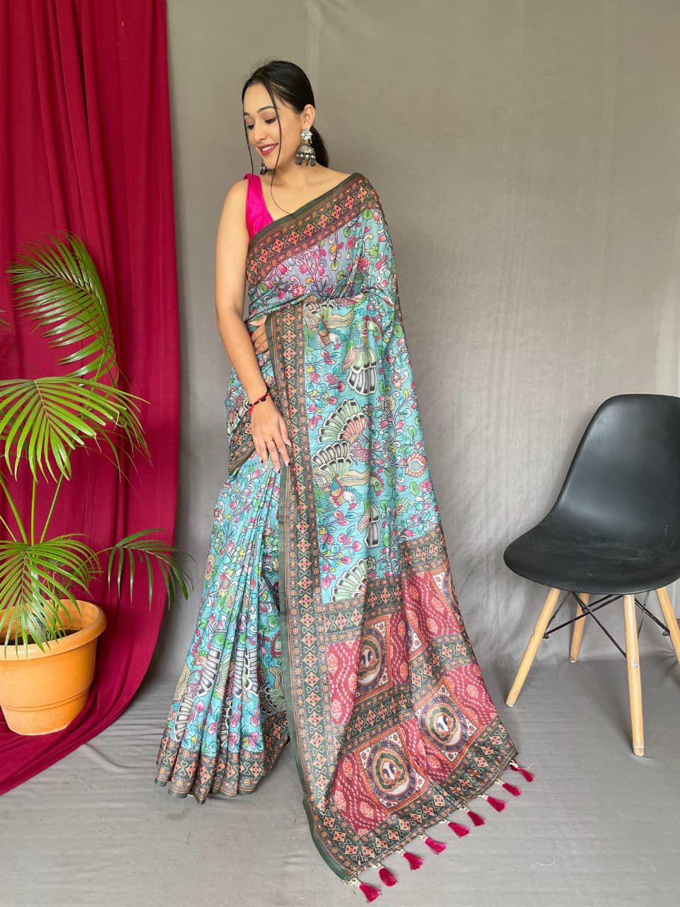 Cotton saree with kalamkari print