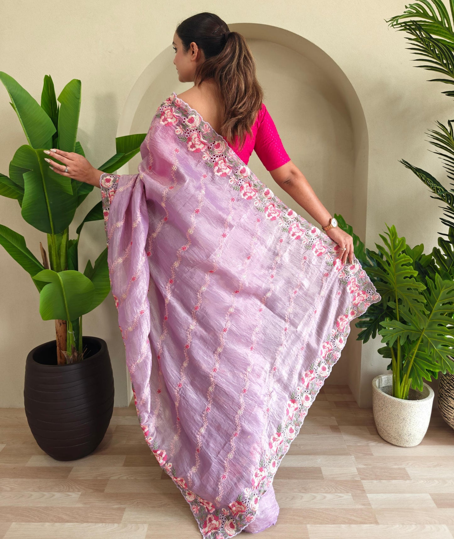 Crush silk saree with embroidery work