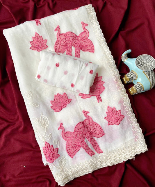 Crunchy silk saree with Applique work