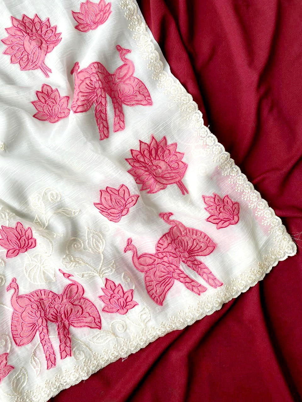 Crunchy silk saree with Applique work