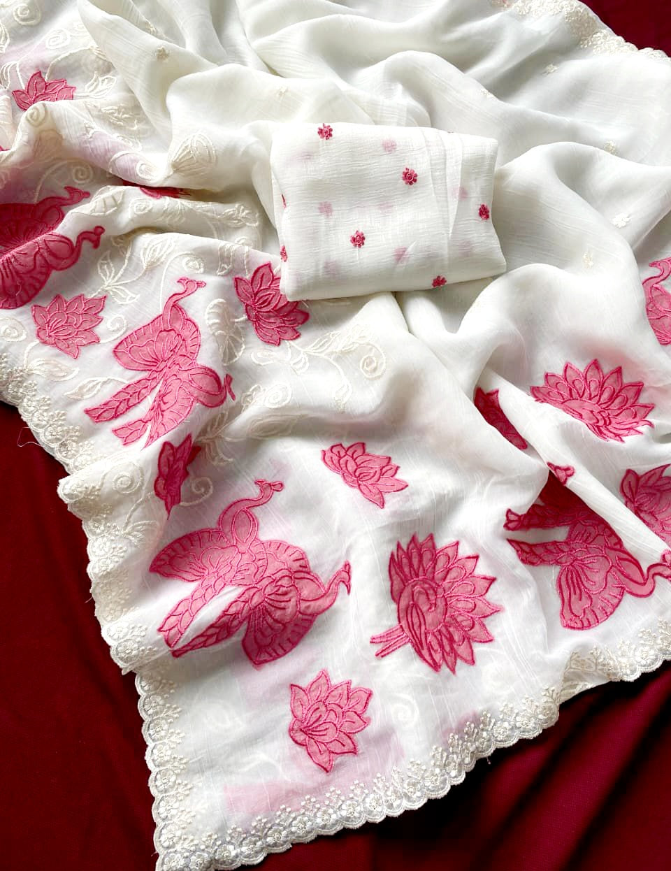 Crunchy silk saree with Applique work