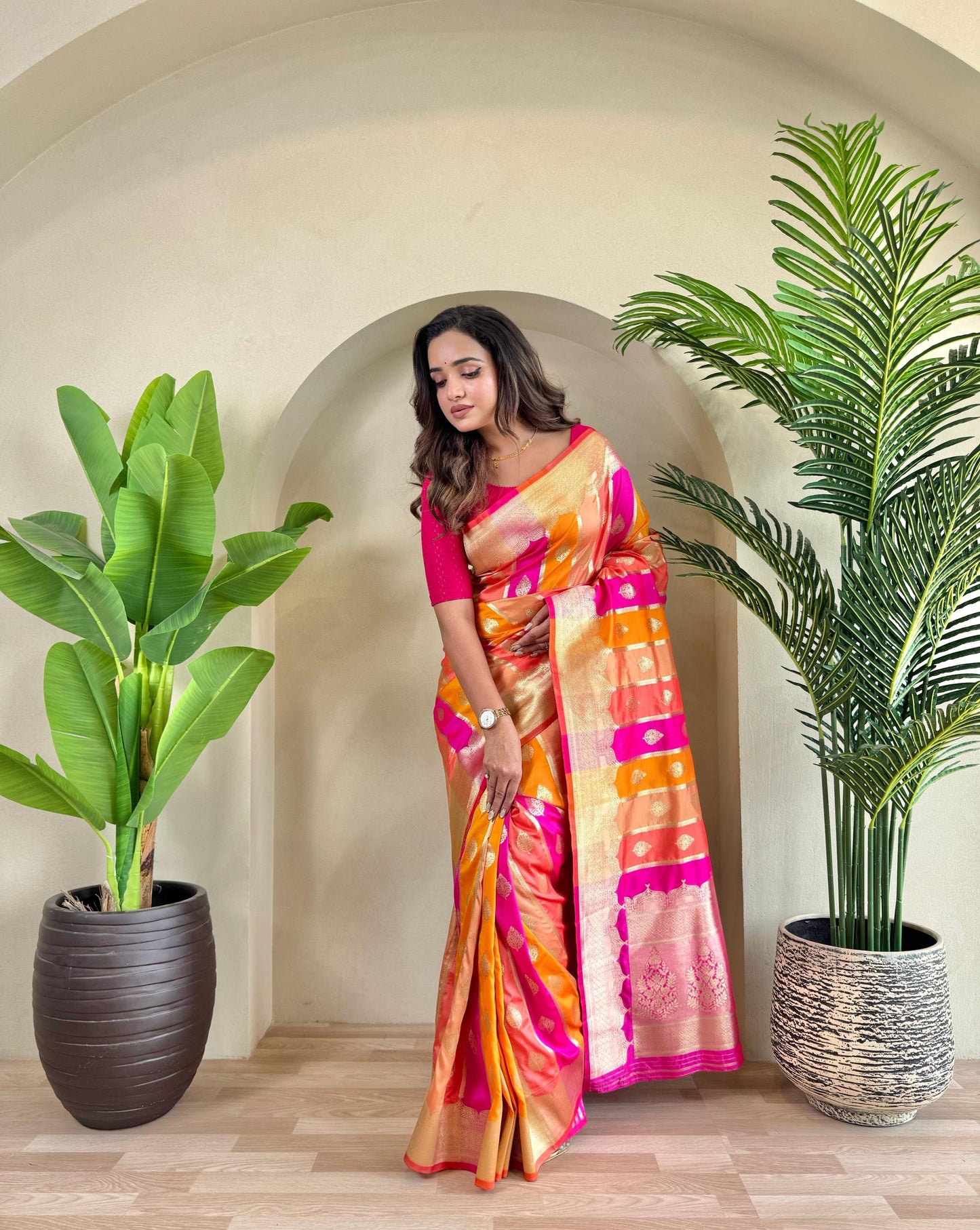 Tissue silk saree with meenakari work