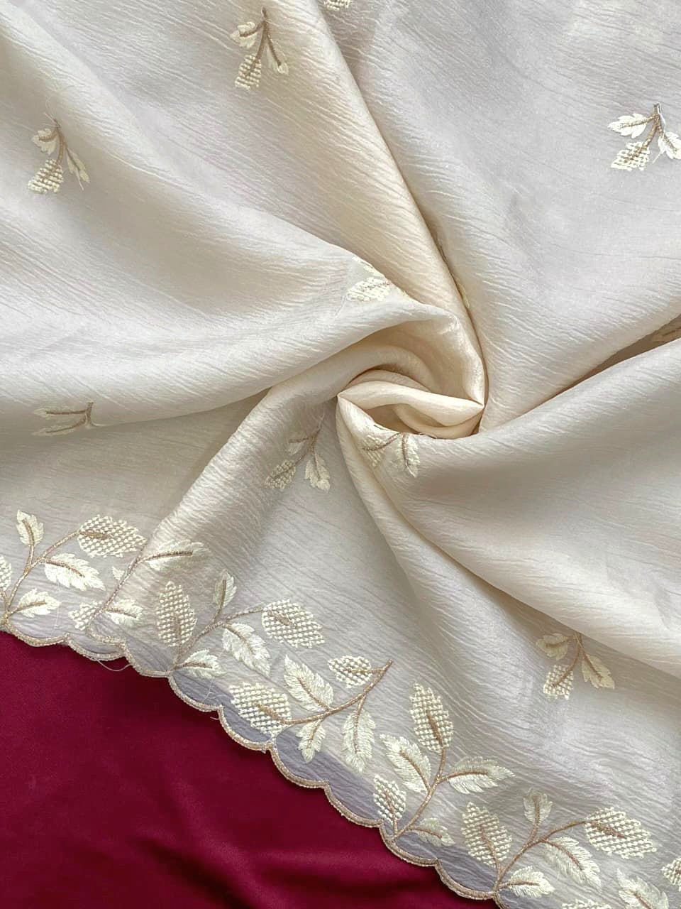 Crushed Georgette saree with leaf embroidery