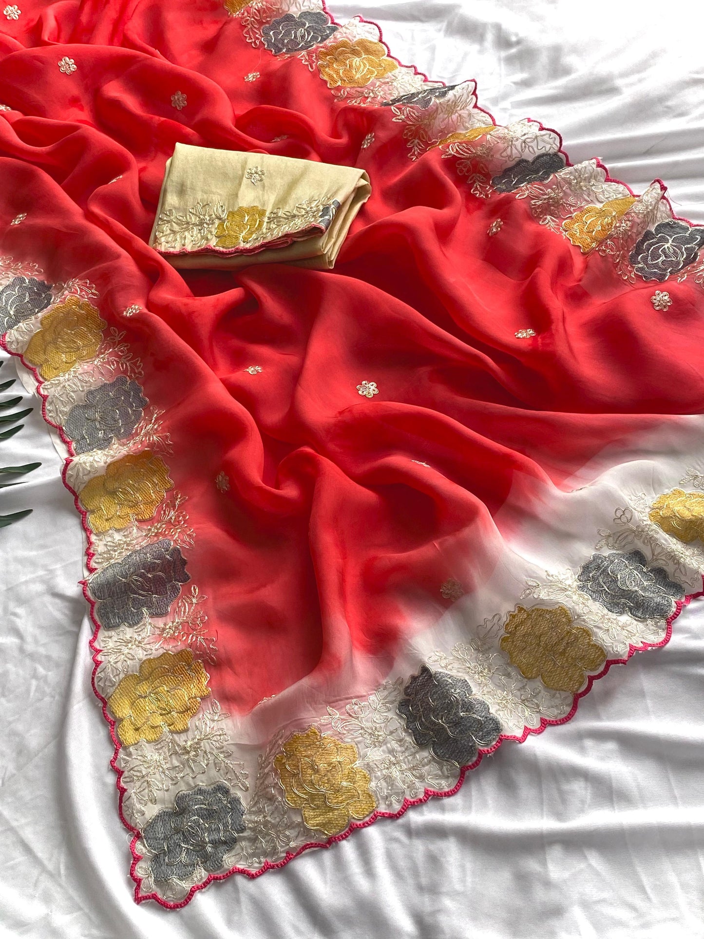 Pure Organza  saree with embroidery work