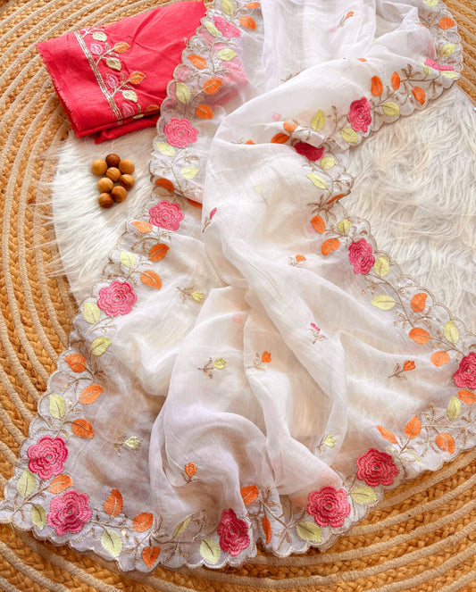 Beautiful chiffon saree with embroidery