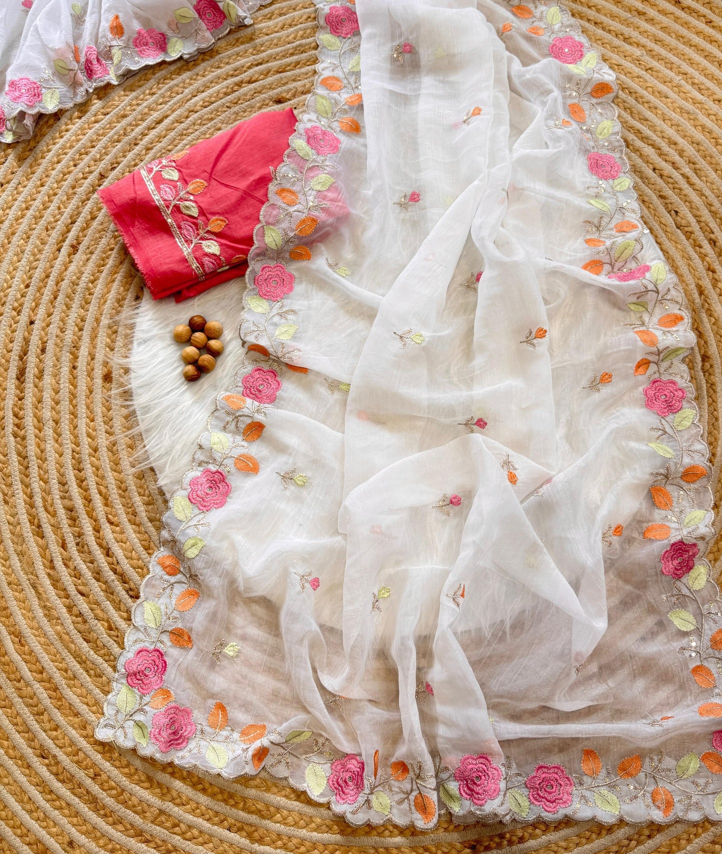 Beautiful chiffon saree with embroidery