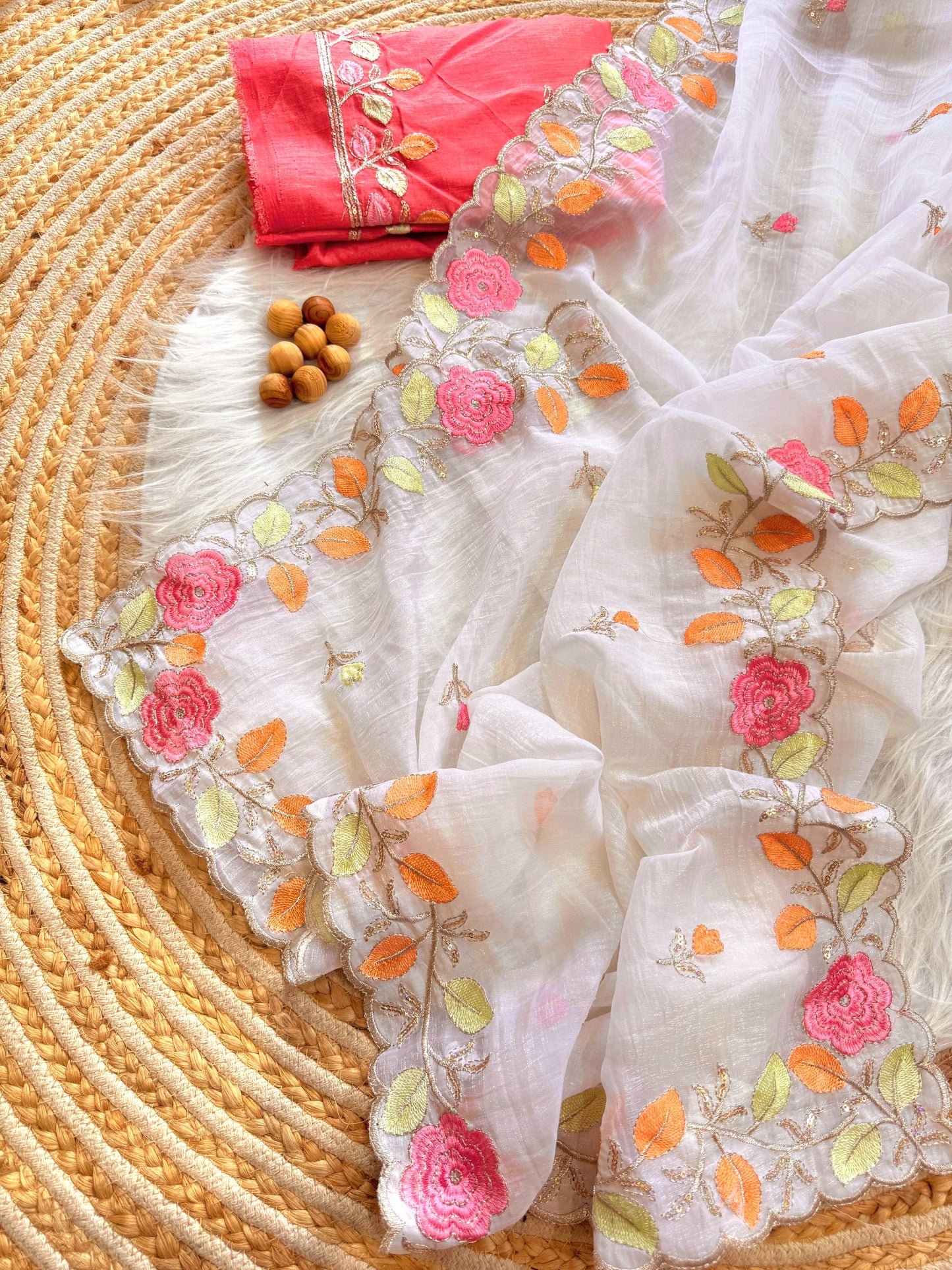 Beautiful chiffon saree with embroidery