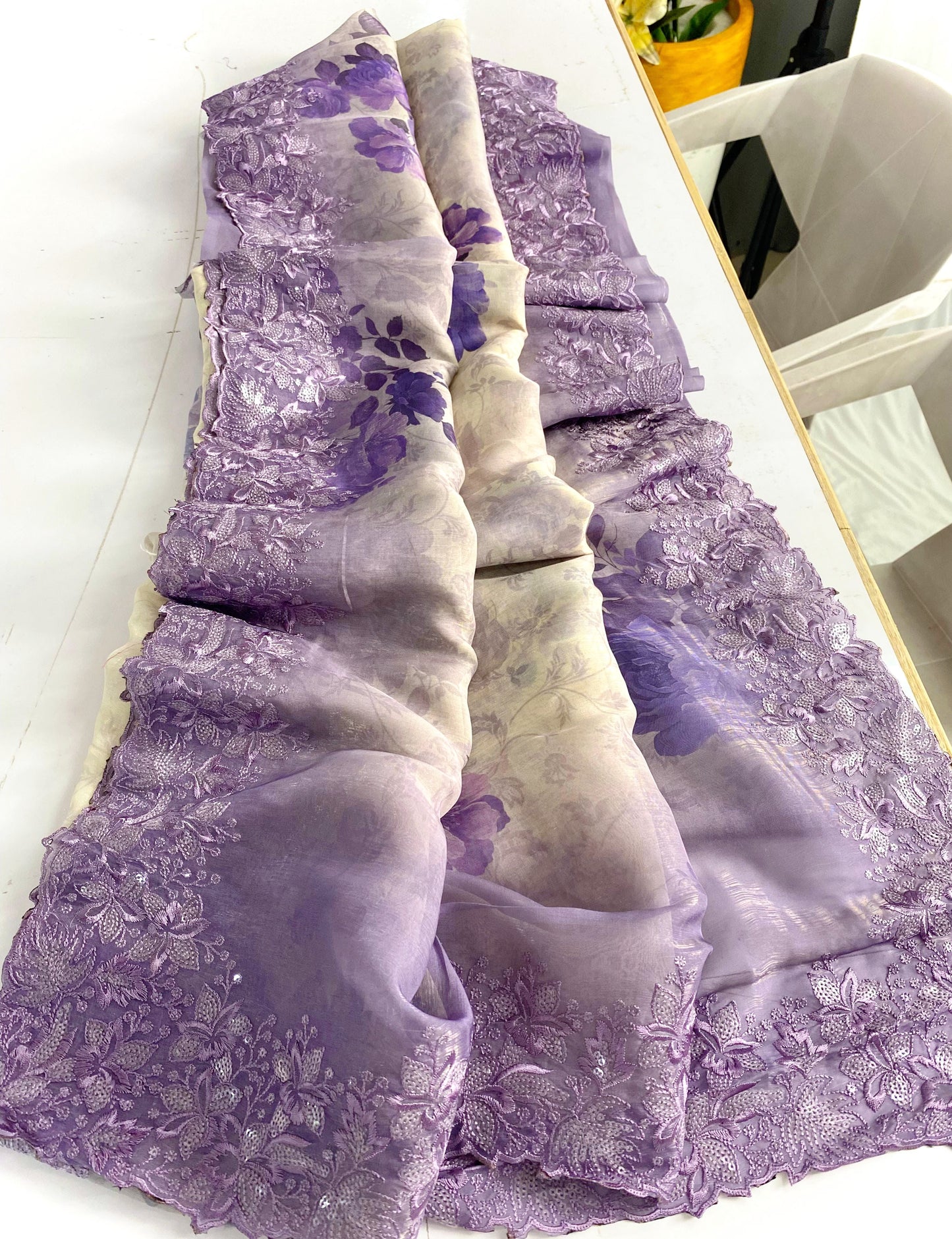 Organza saree with sequence embroidery