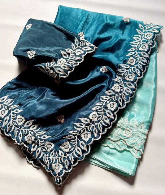 Chinnon silk saree with embroidery