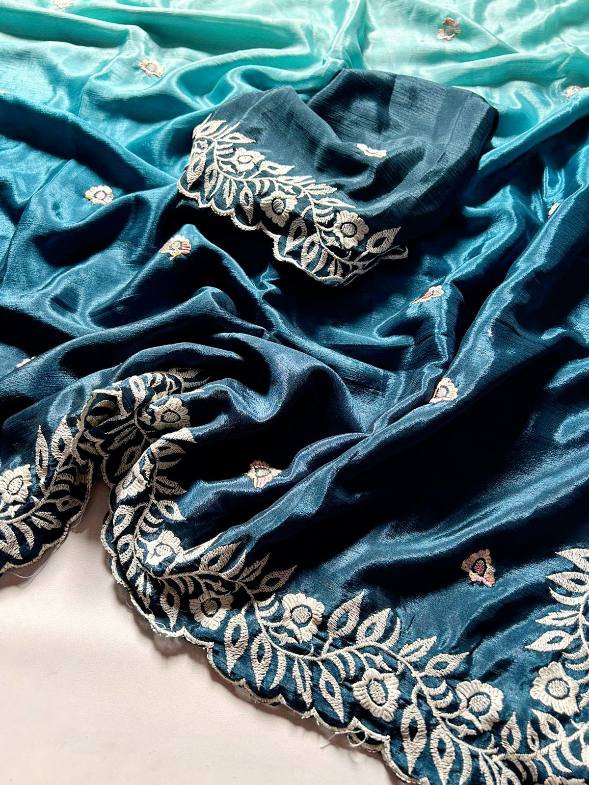 Chinnon silk saree with embroidery