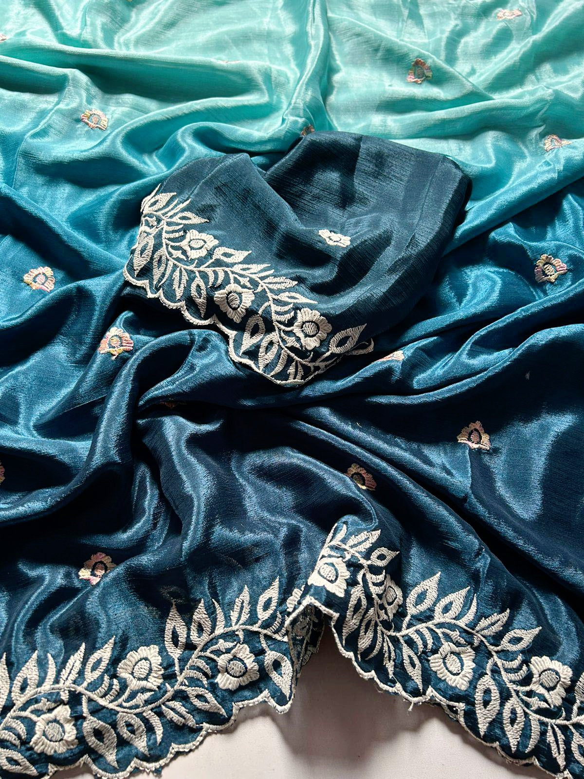 Chinnon silk saree with embroidery
