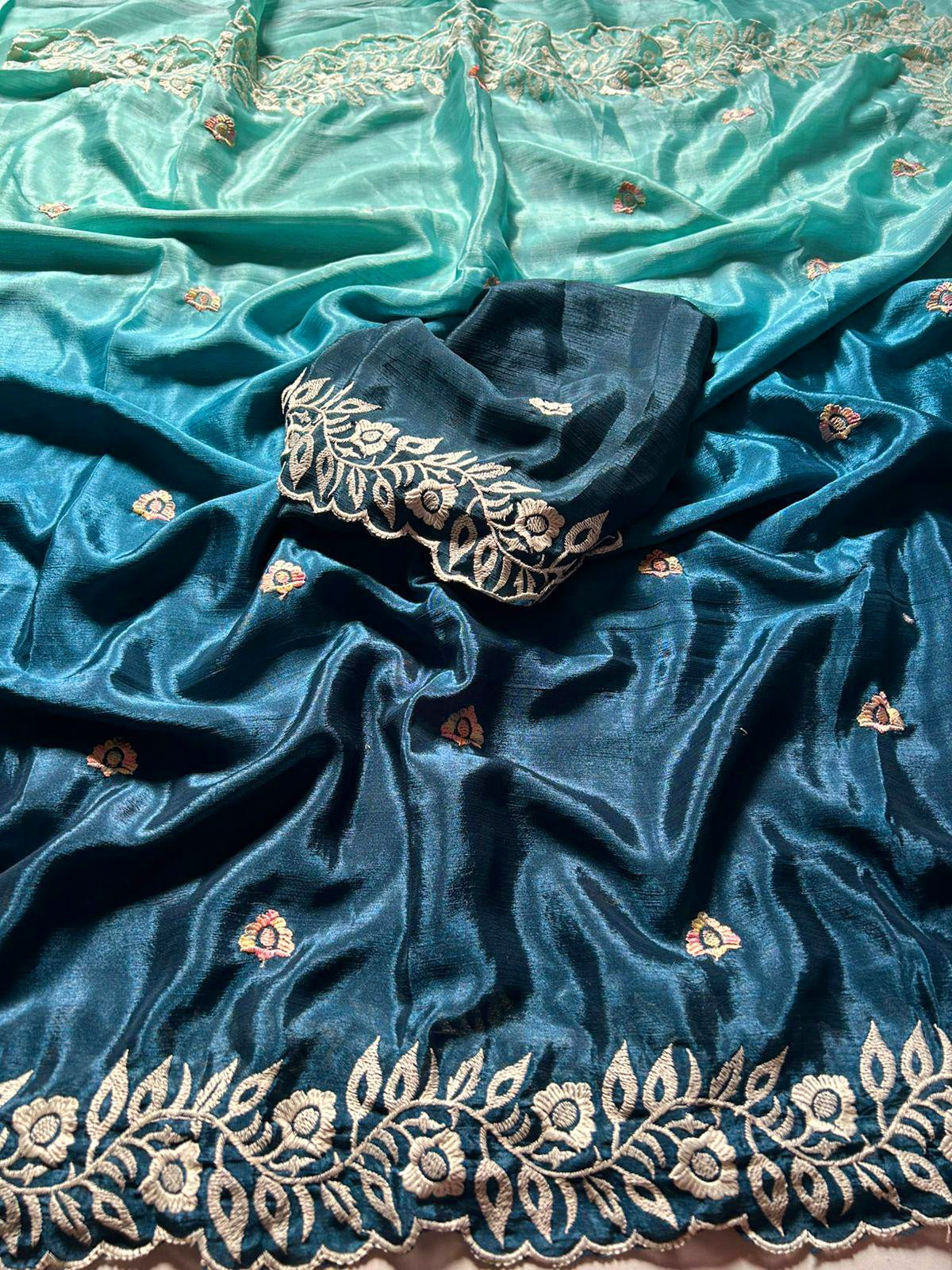 Chinnon silk saree with embroidery
