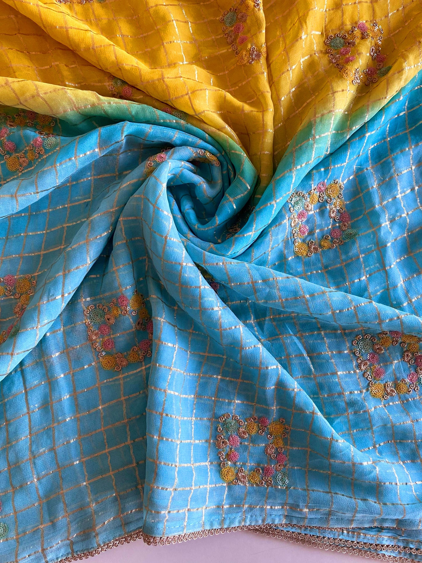 Pure viscose chiffon saree with embroidery