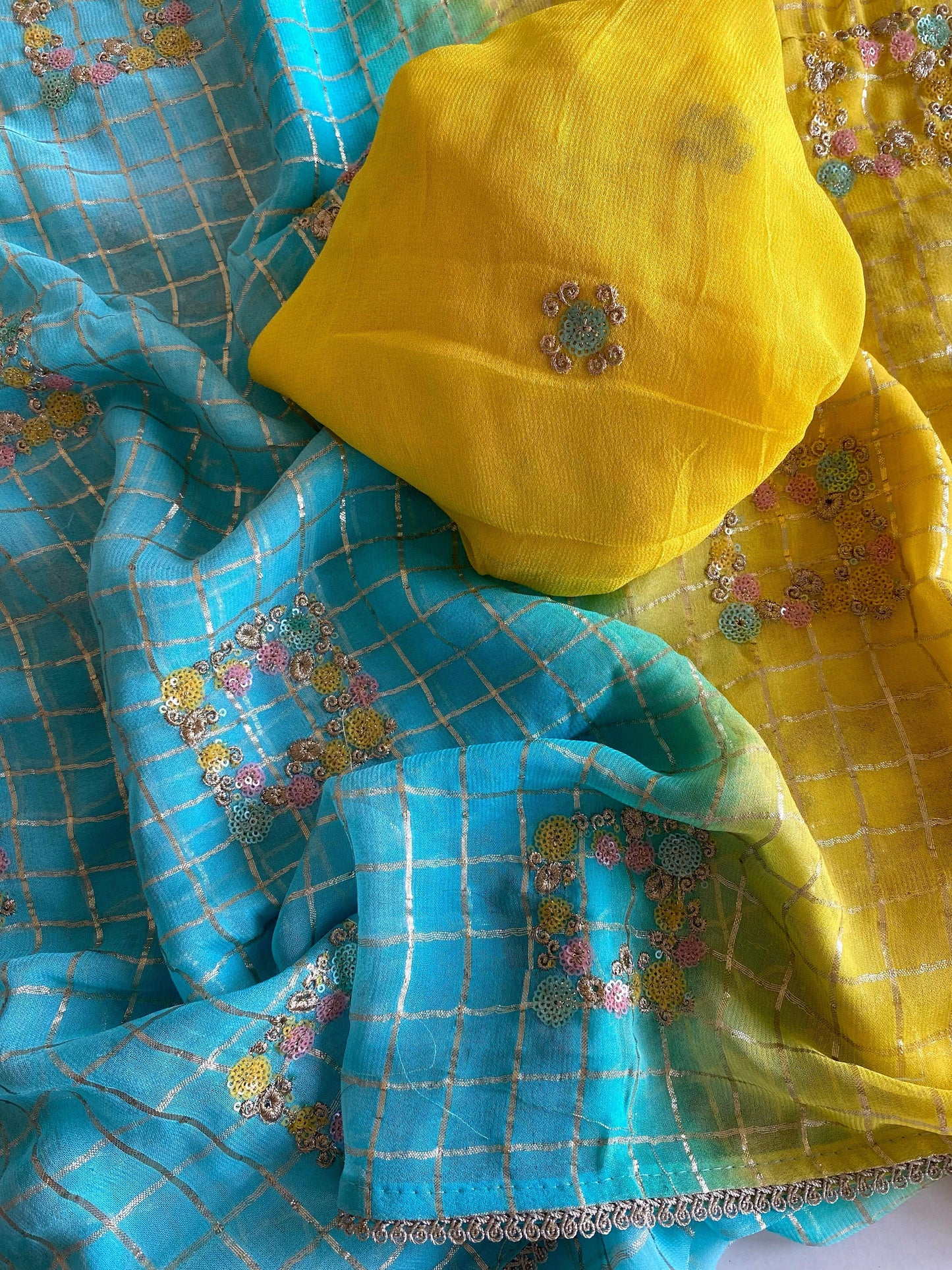 Pure viscose chiffon saree with embroidery