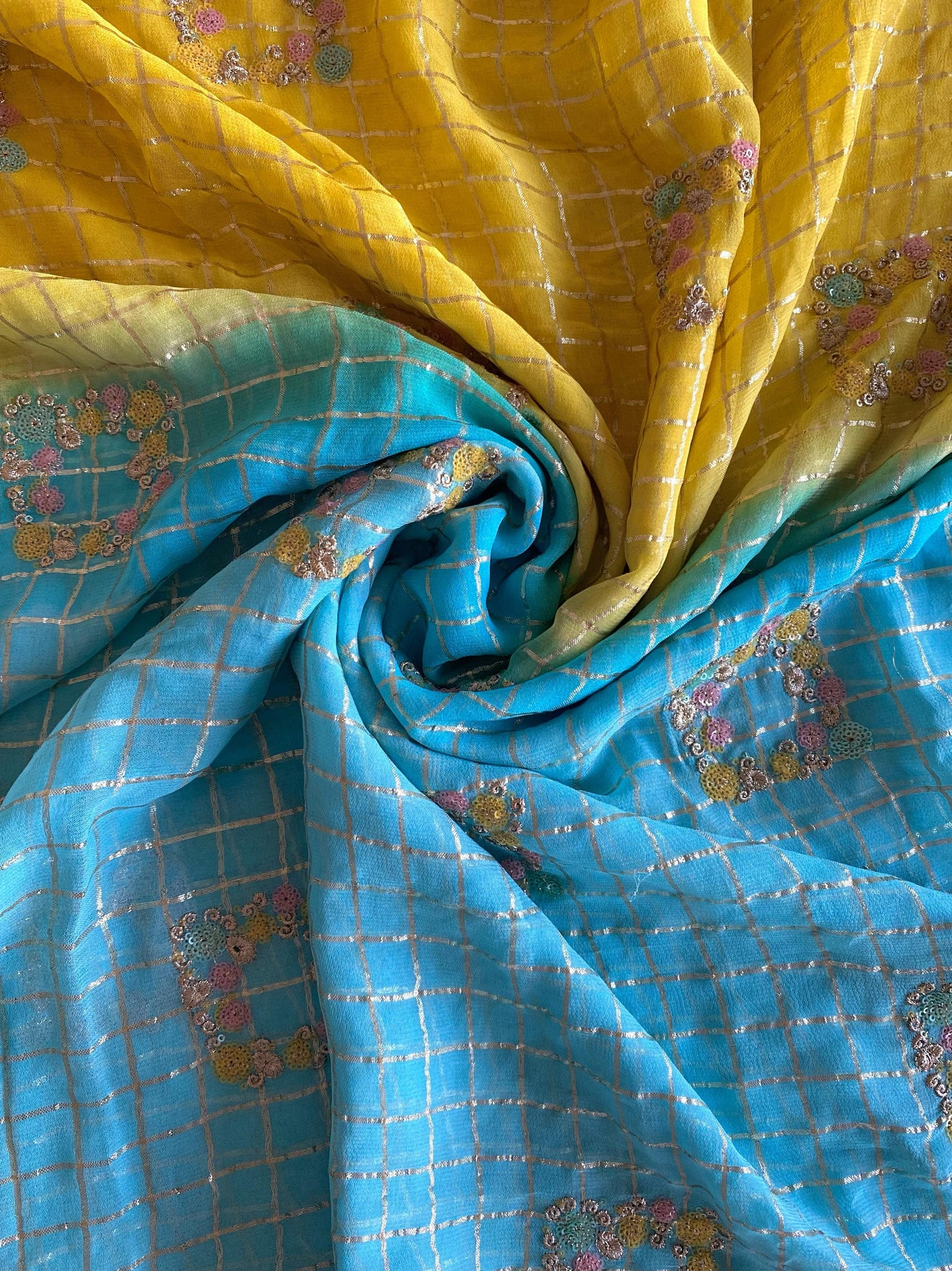 Pure viscose chiffon saree with embroidery