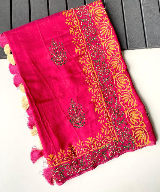 Chanderi cotton saree with  hand block Ajrakh prints
