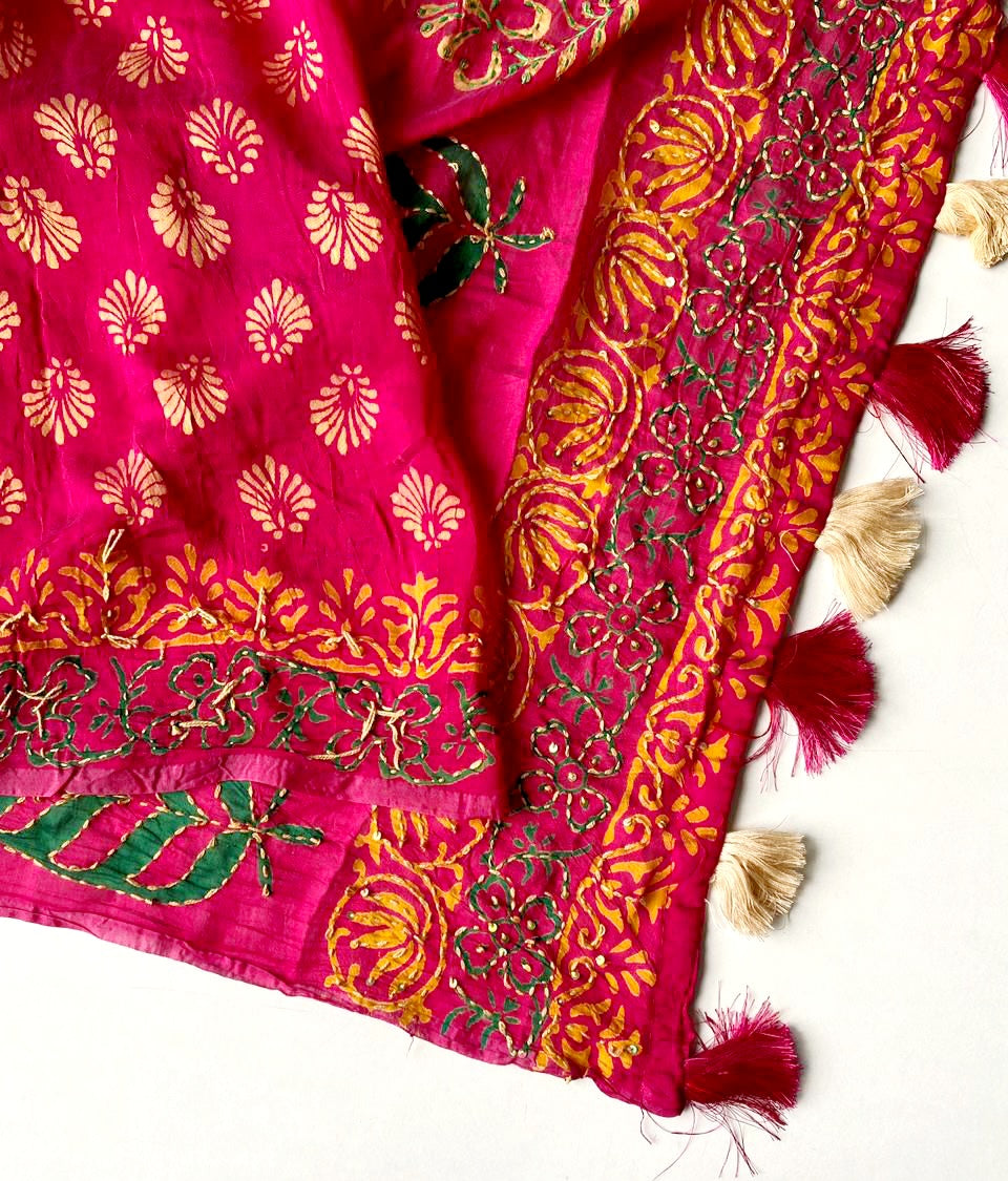 Chanderi cotton saree with  hand block Ajrakh prints