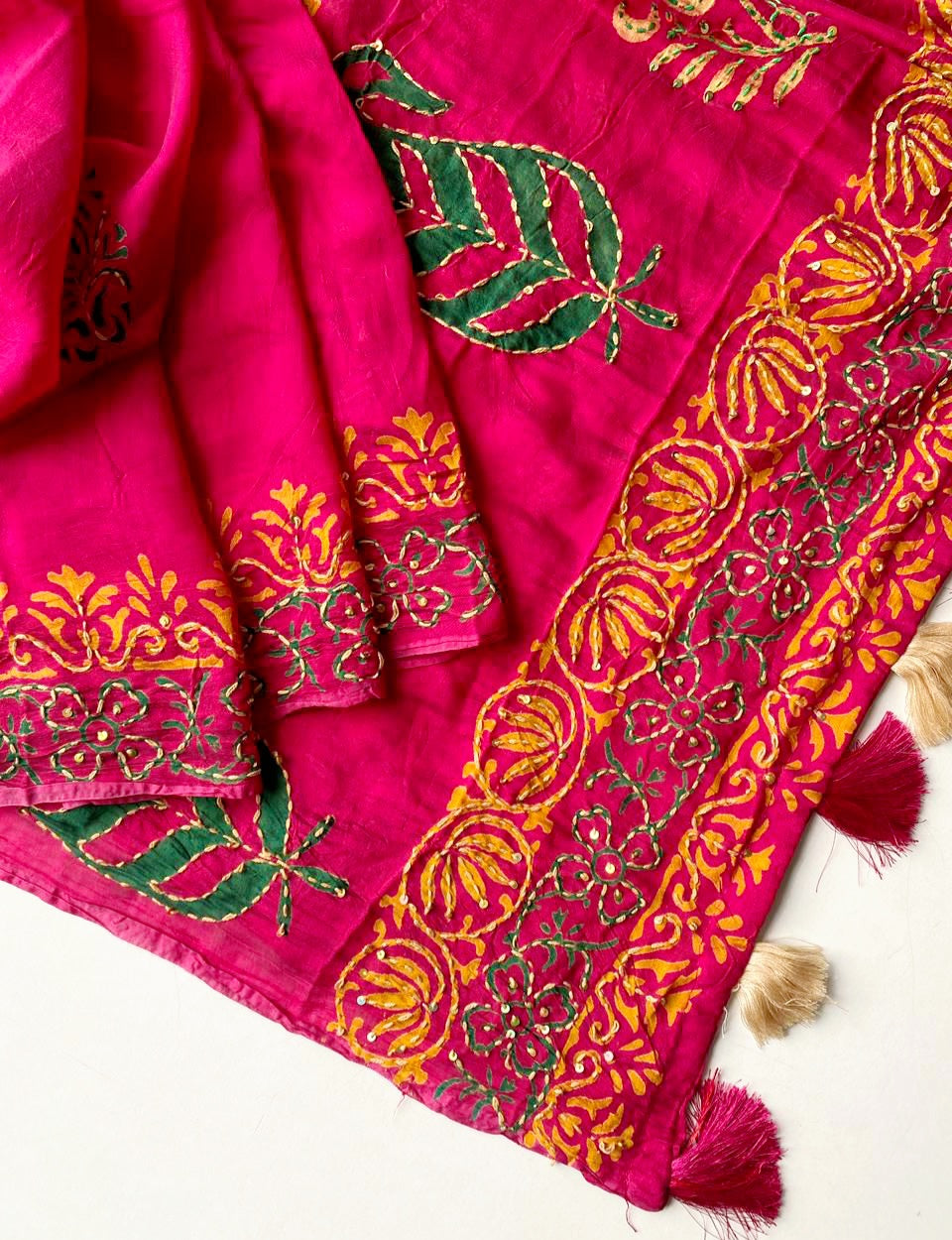 Chanderi cotton saree with  hand block Ajrakh prints