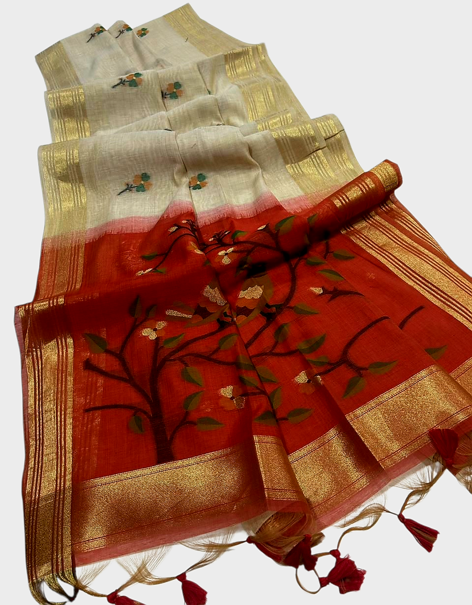 Soft Muga Cotton saree with Jamdani pallu