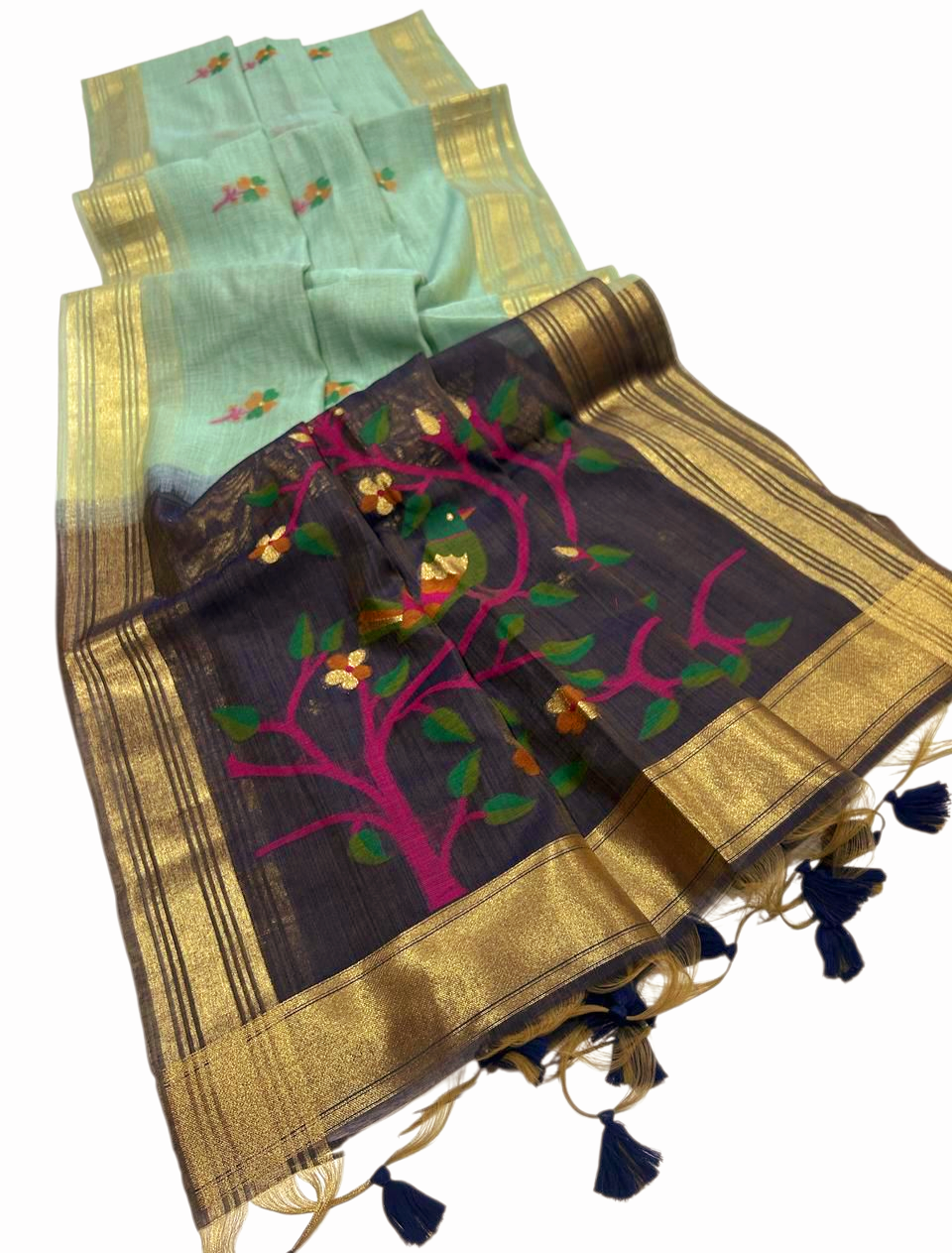 Soft Muga Cotton saree with Jamdani pallu