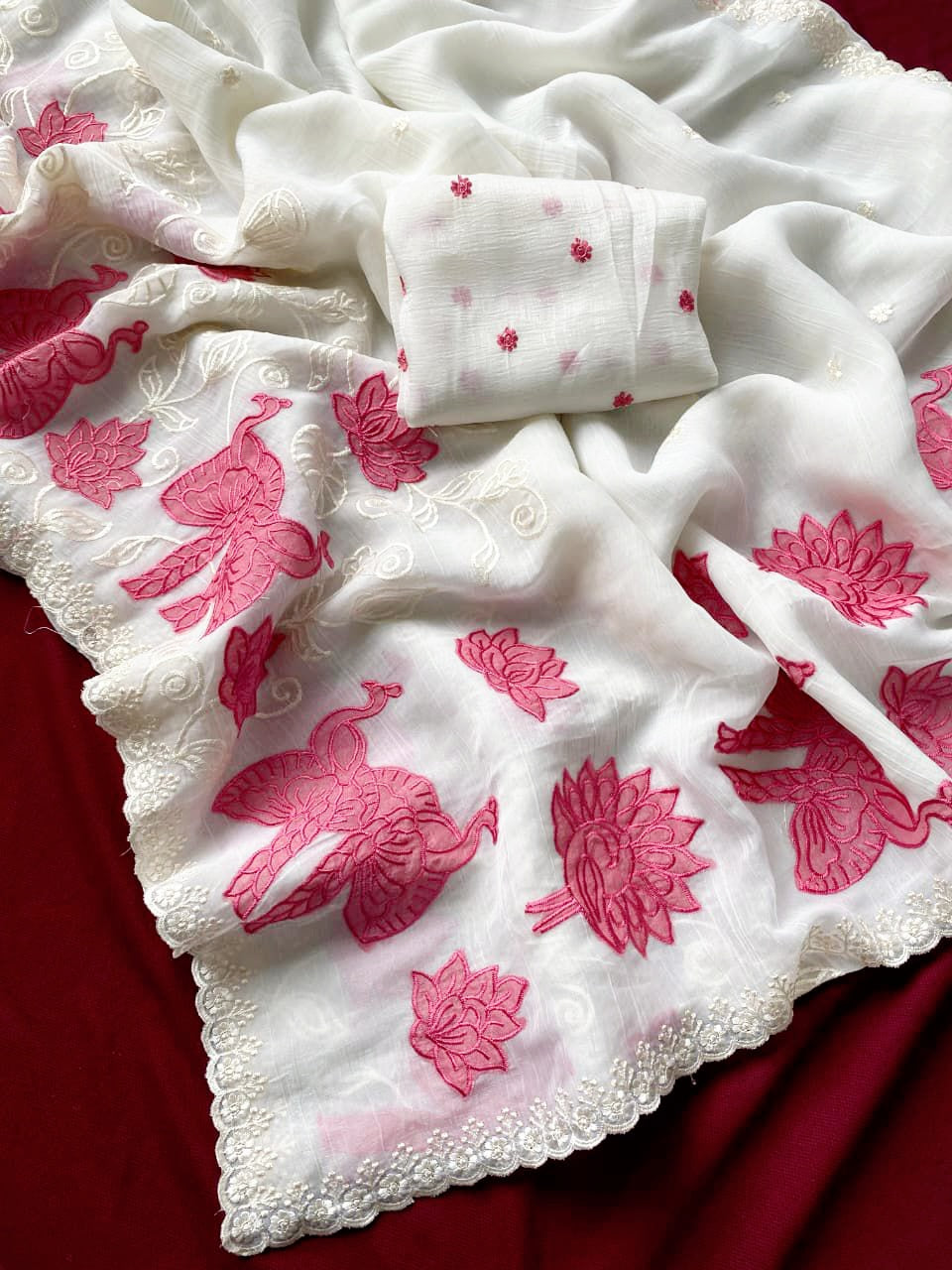 Crunchy silk saree with Applique work