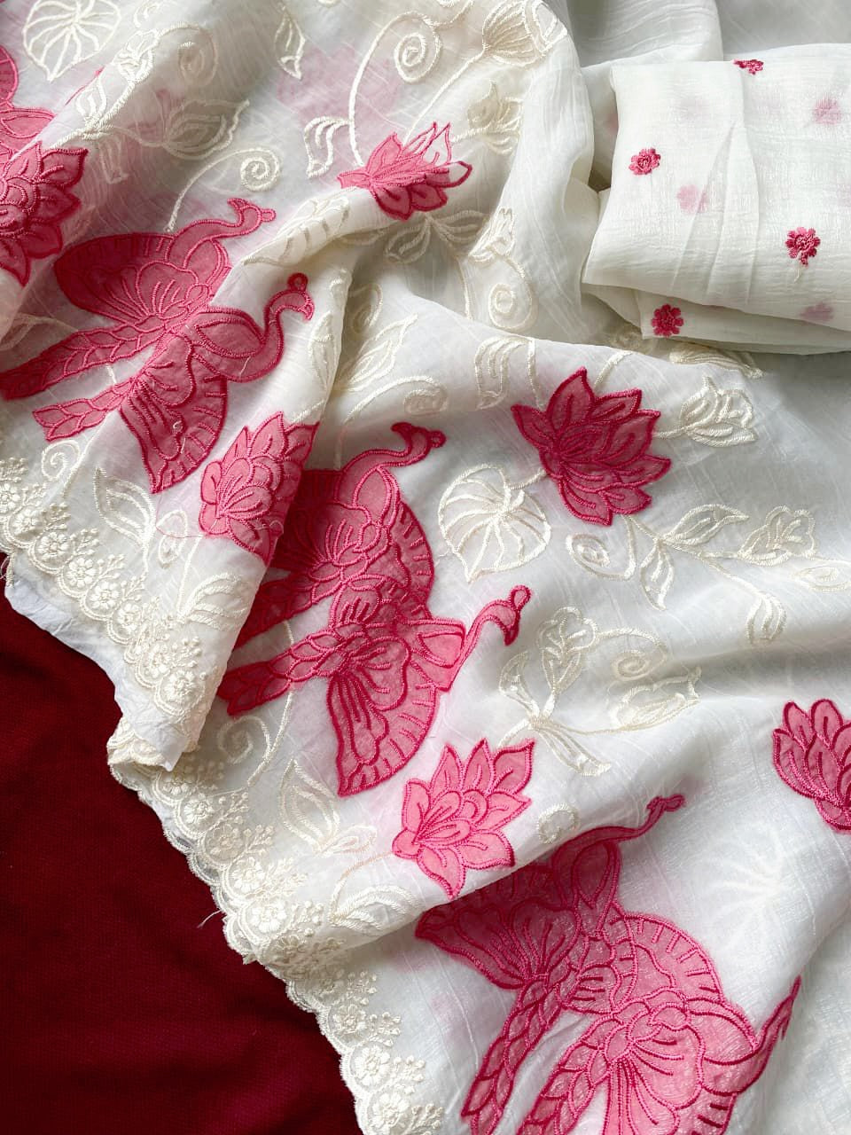 Crunchy silk saree with Applique work