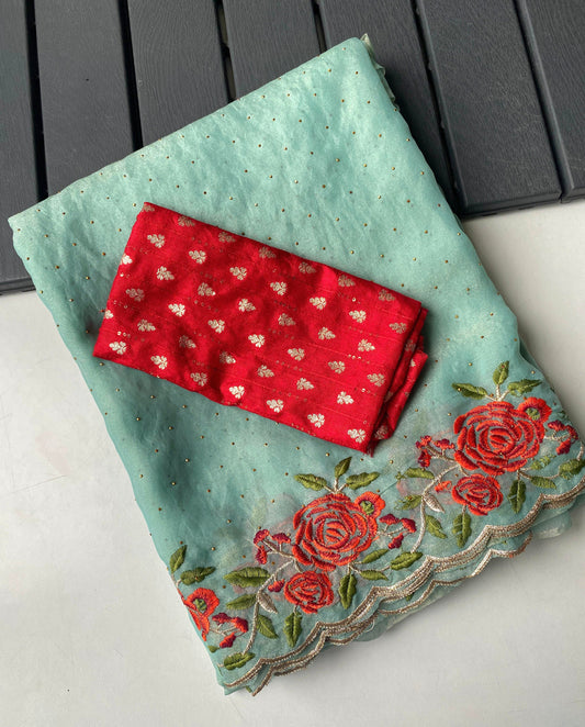 Pure satin  Georgette saree