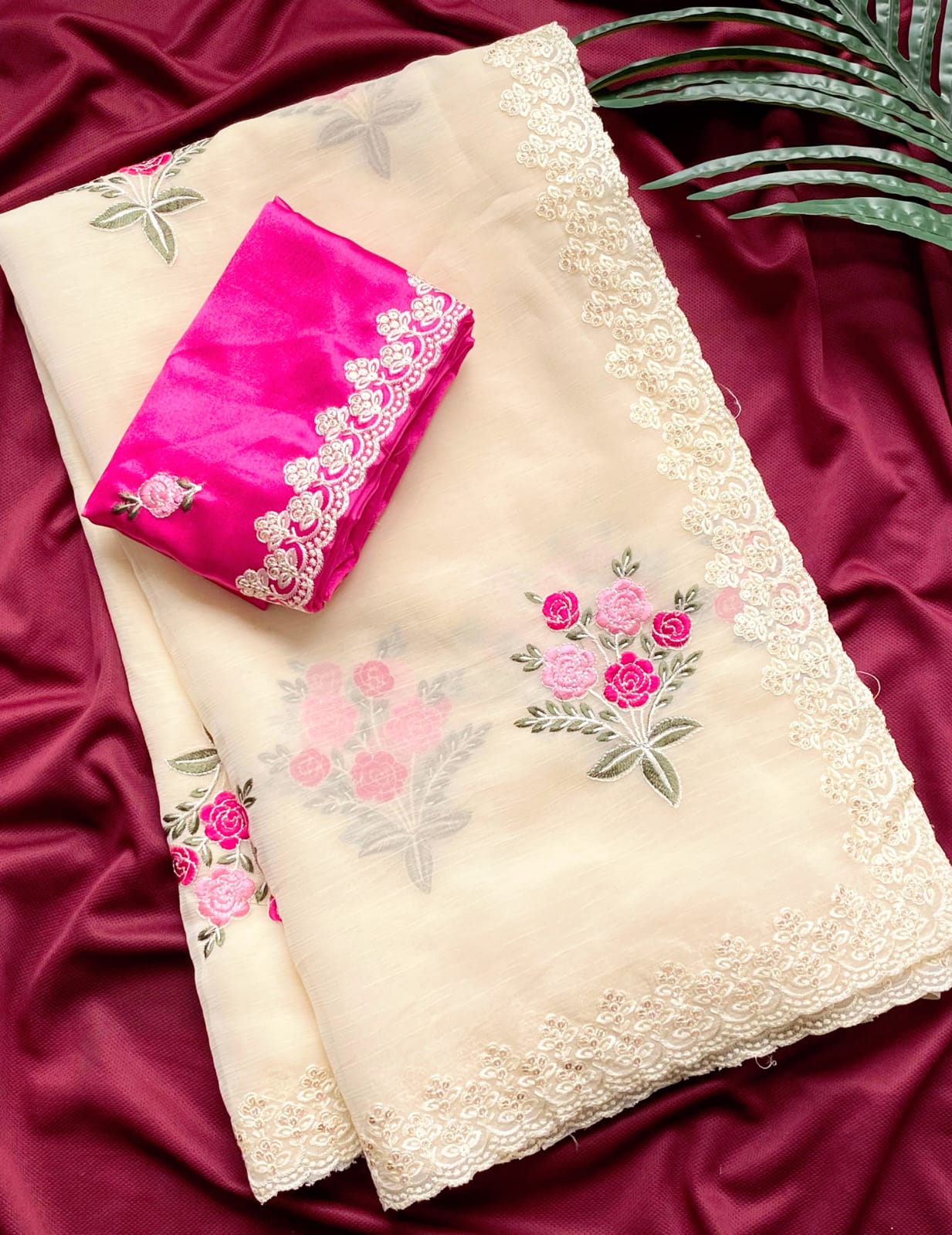 Pure bember crushed Saree with blouse material