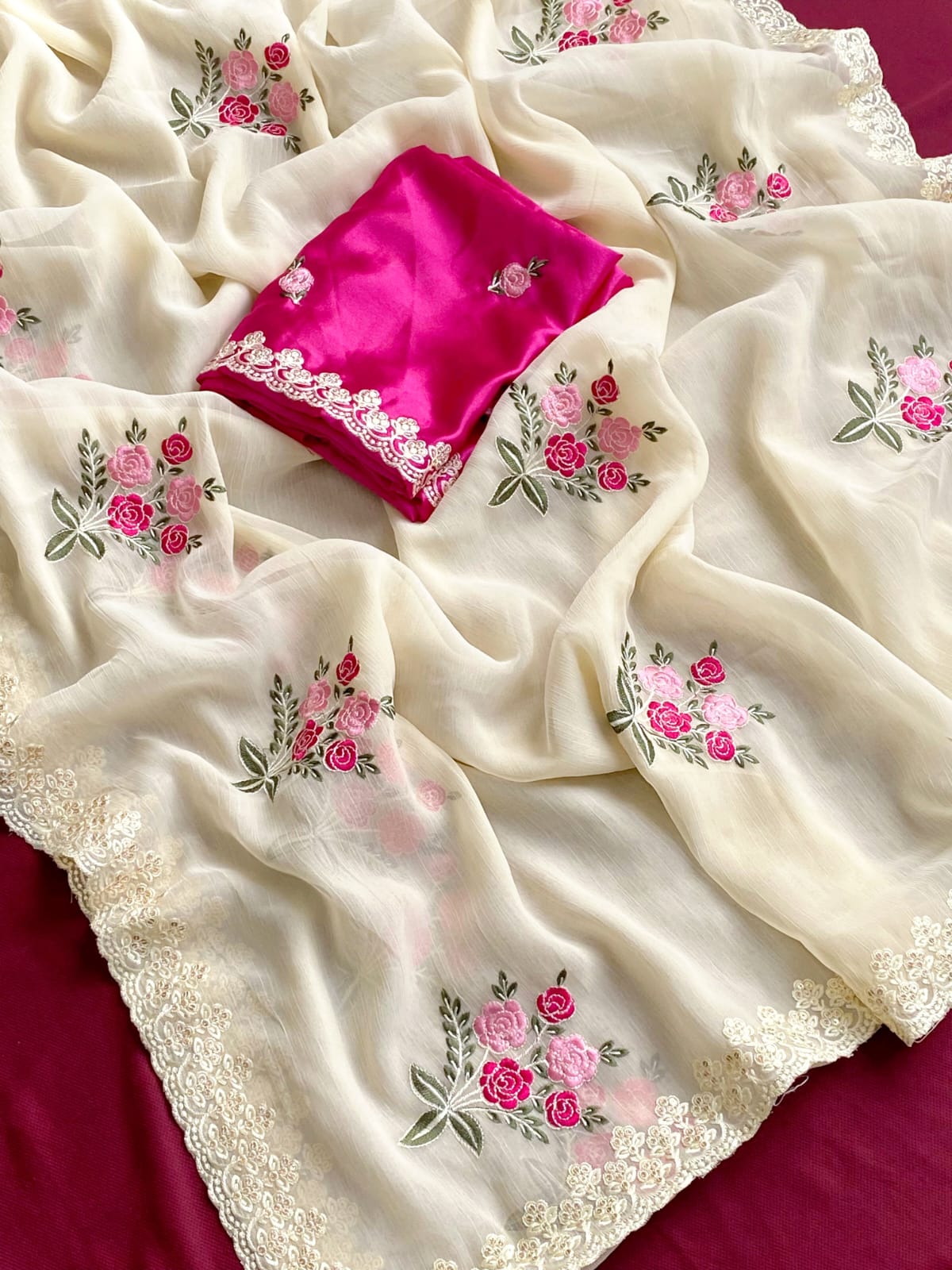 Pure bember crushed Saree with blouse material