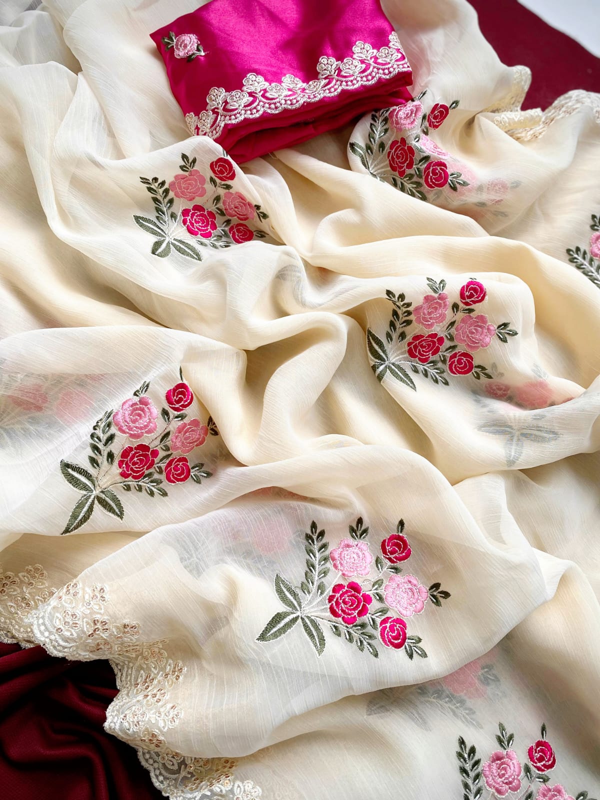 Pure bember crushed Saree with blouse material