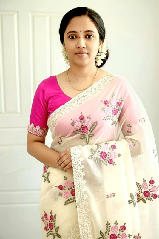 Pure bember crushed Saree with blouse material