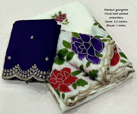 Beautiful Manipuri Georgette Floral handpainted saree