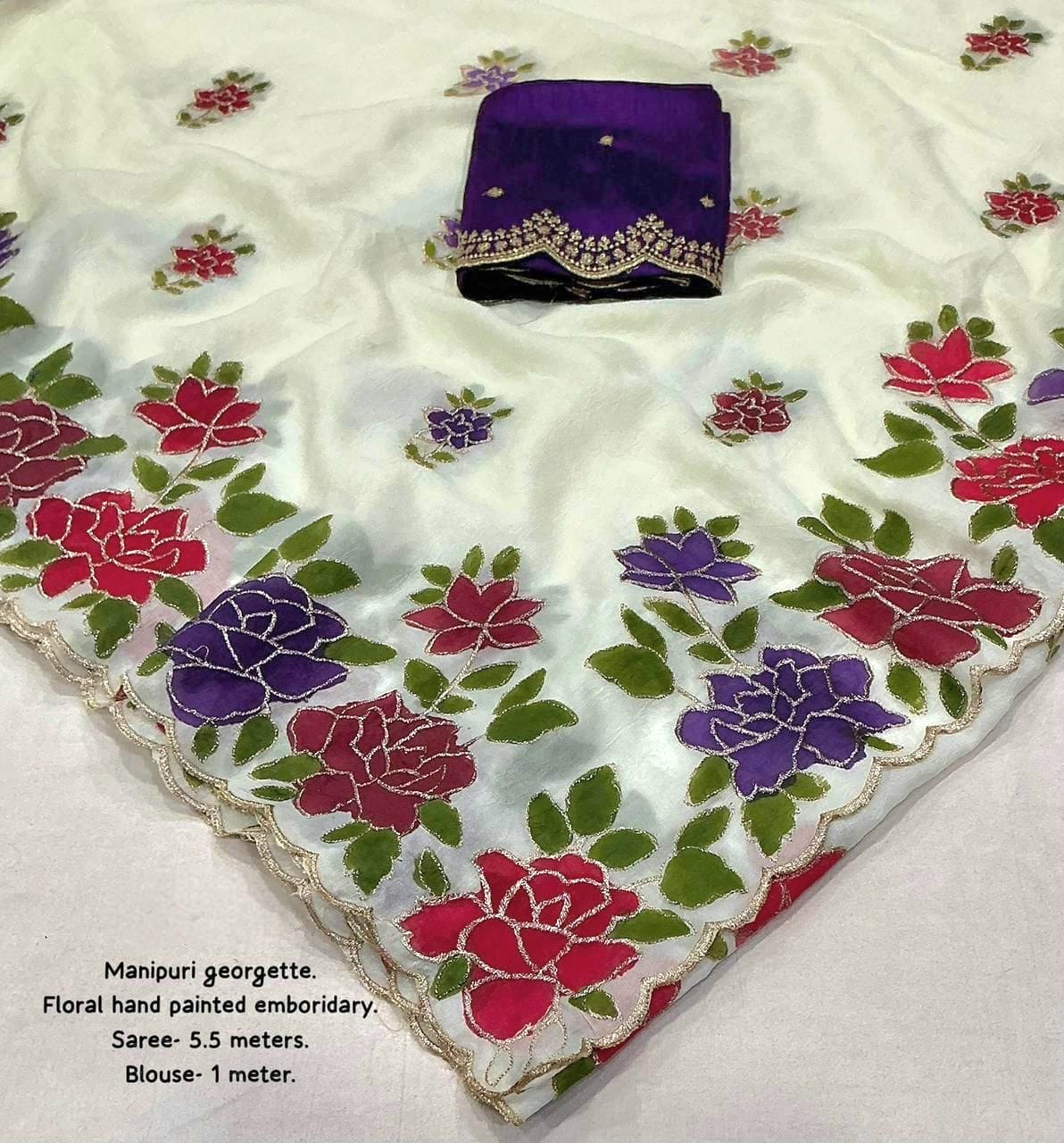 Beautiful Manipuri Georgette Floral handpainted saree