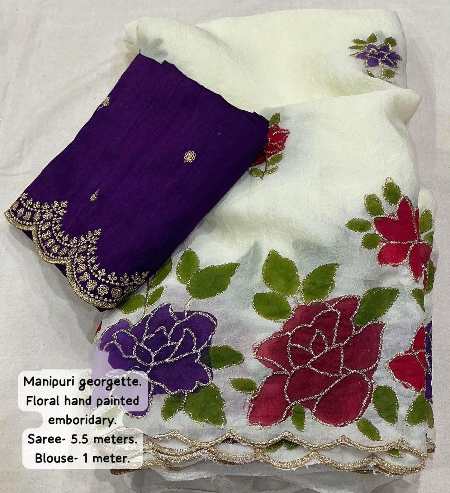 Beautiful Manipuri Georgette Floral handpainted saree